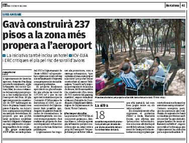 Notícia publicada al diari AVUI sobre la pròxima construcció de 237 vivendes a Llevant Mar (Gavà Mar)